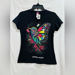 NWT Missy Colibri Huichol Mexico‎ Black T-shirt Women’s Size S